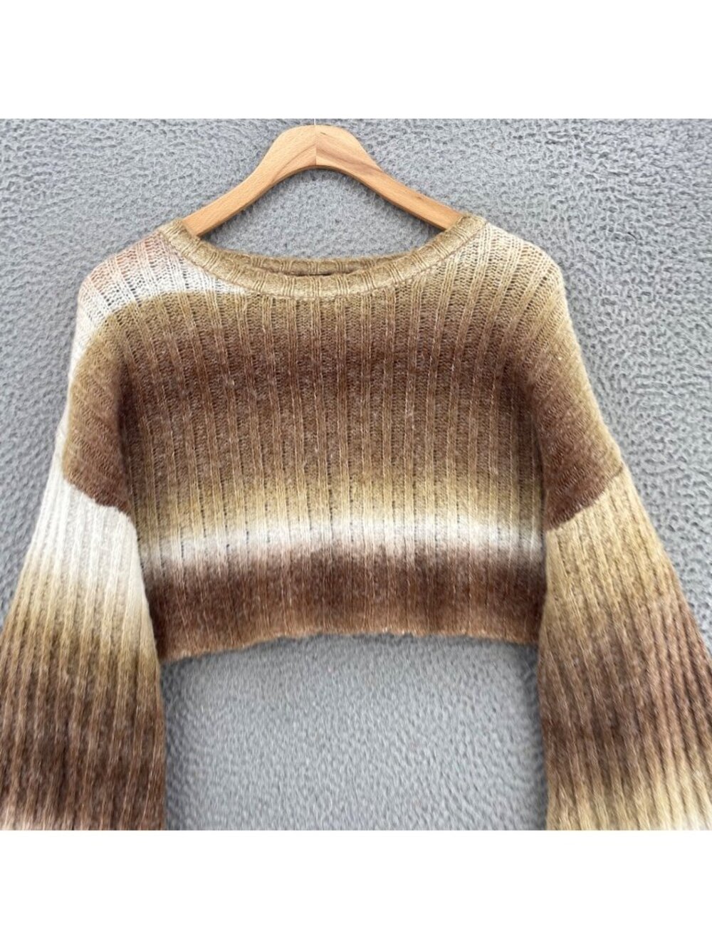 Cider Sweater Womens Small Brown Striped Cropped Chunky Knit Long Flared Sleeve